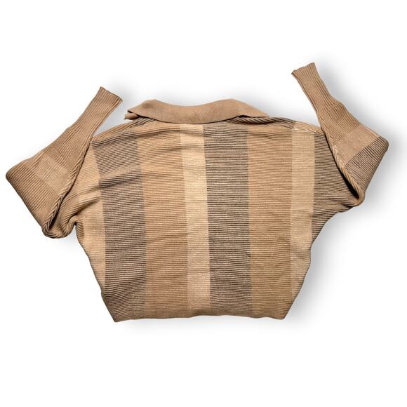 Philosophy Republic Neutral Tonal Stripe Ribbed Polo Sweater Size Medium - Picture 3 of 9